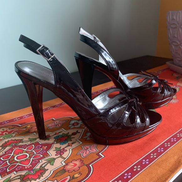 Calvin Klein Peper Patent Black Platform Heels - SIZE 7M - Picture 4 of 15